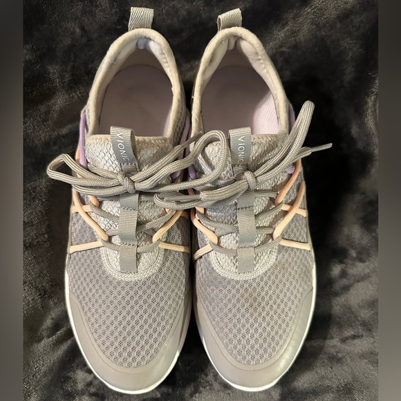 Vionic Zeliya Gray Lilac Peach Pink Orthotic Walking Fabric Lace Up Shoes 9.5 Wd - Picture 1 of 15
